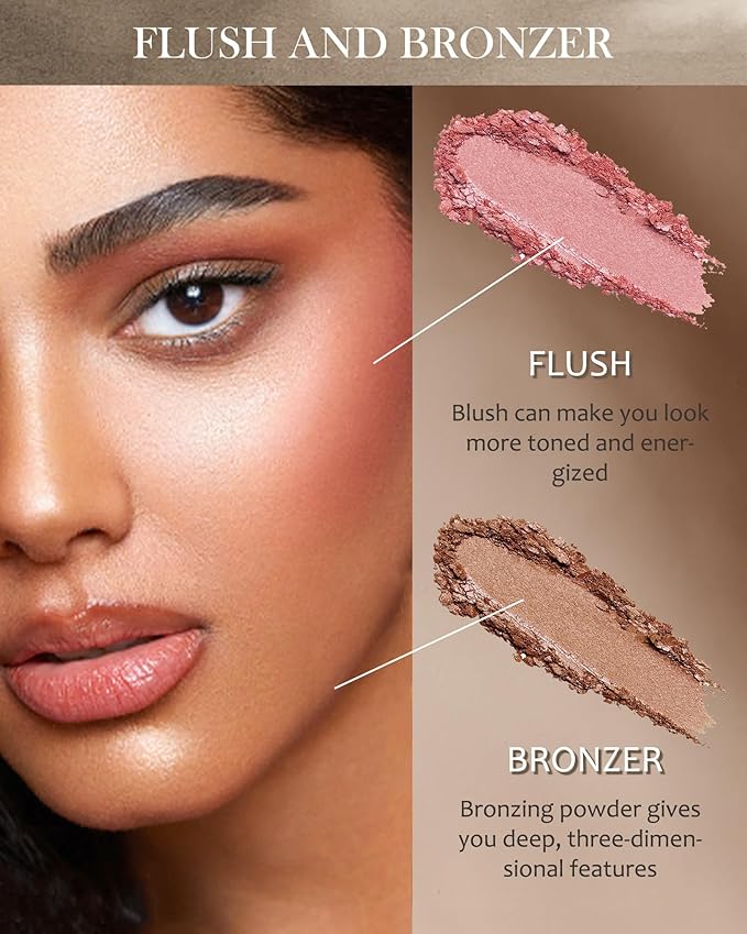 Face Bronzer Contour Blush Powder Palette-2 in 1 Cruelty-Free Buildable Facial Cheek Shimmer Blusher Contour Bronzing Pressed Powder,Blendable Makeup Palette,Thanksgiving Gift Set for Women-02-Velvo Beauty