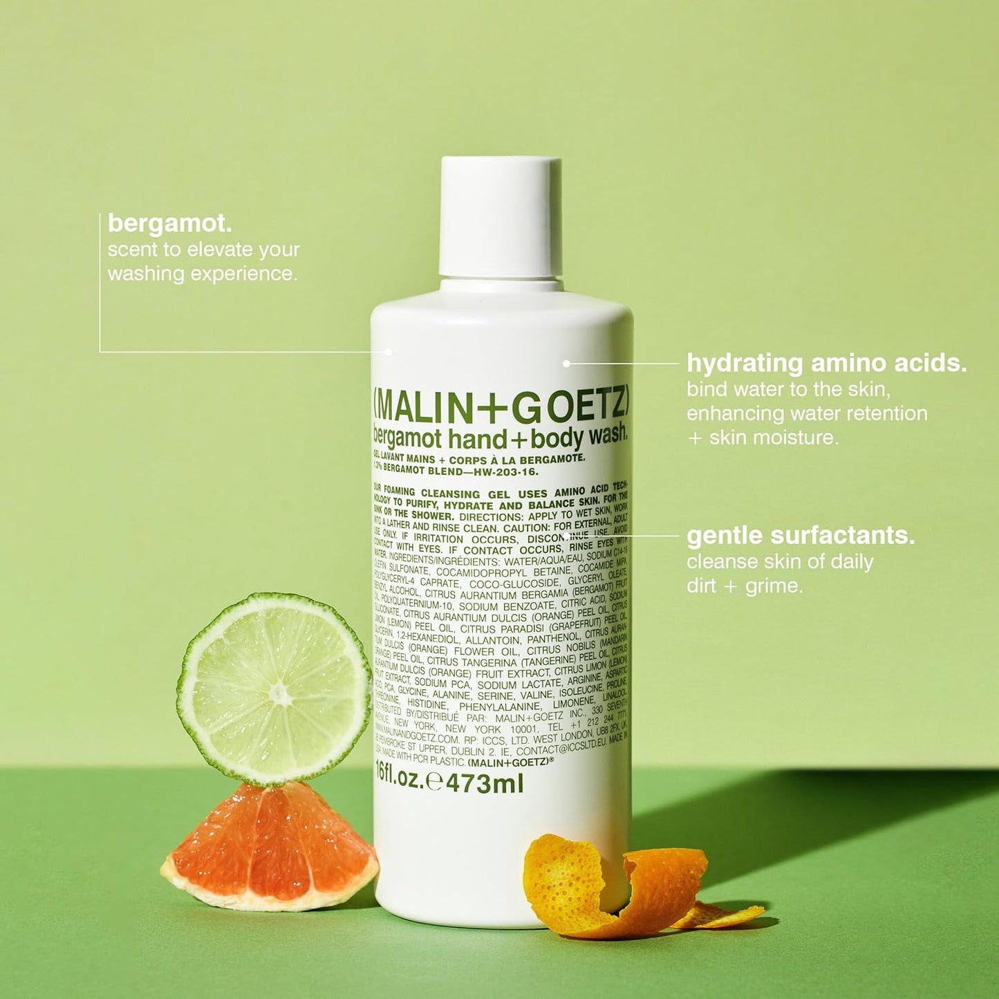 Malin + Goetz Essential Bergamot Purifying, Hydrating Hand + Body Wash, Natural Ingredients for All Skin Types, Soap for Sensitive, Dry Skin, No Stripping, Irritation, 16 Fl Oz-Velvo Beauty
