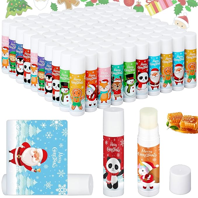Dunzy 100 Pack Hello Fall Thanksgiving Party Gifts Bulk Lip Balms Favors Employee Appreciation Gifts Thank You Gifts Team Inspirational Gifts for Women Men Coworkers Satff Teachers(Santa)-Velvo Beauty