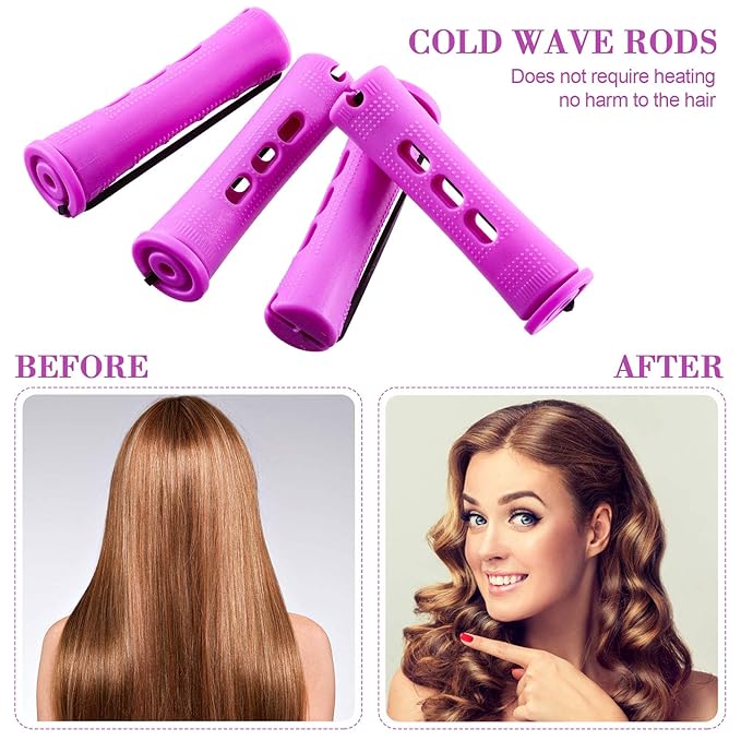48 Pieces Hair Perm Rods Short Cold Wave Rods Plastic Perming Irons Hair Curling Rollers Curlers with Steel Pintail Comb Rat Tail Comb for Hairdressing Styling Supplies(0.75 Inch,Purple)-Velvo Beauty