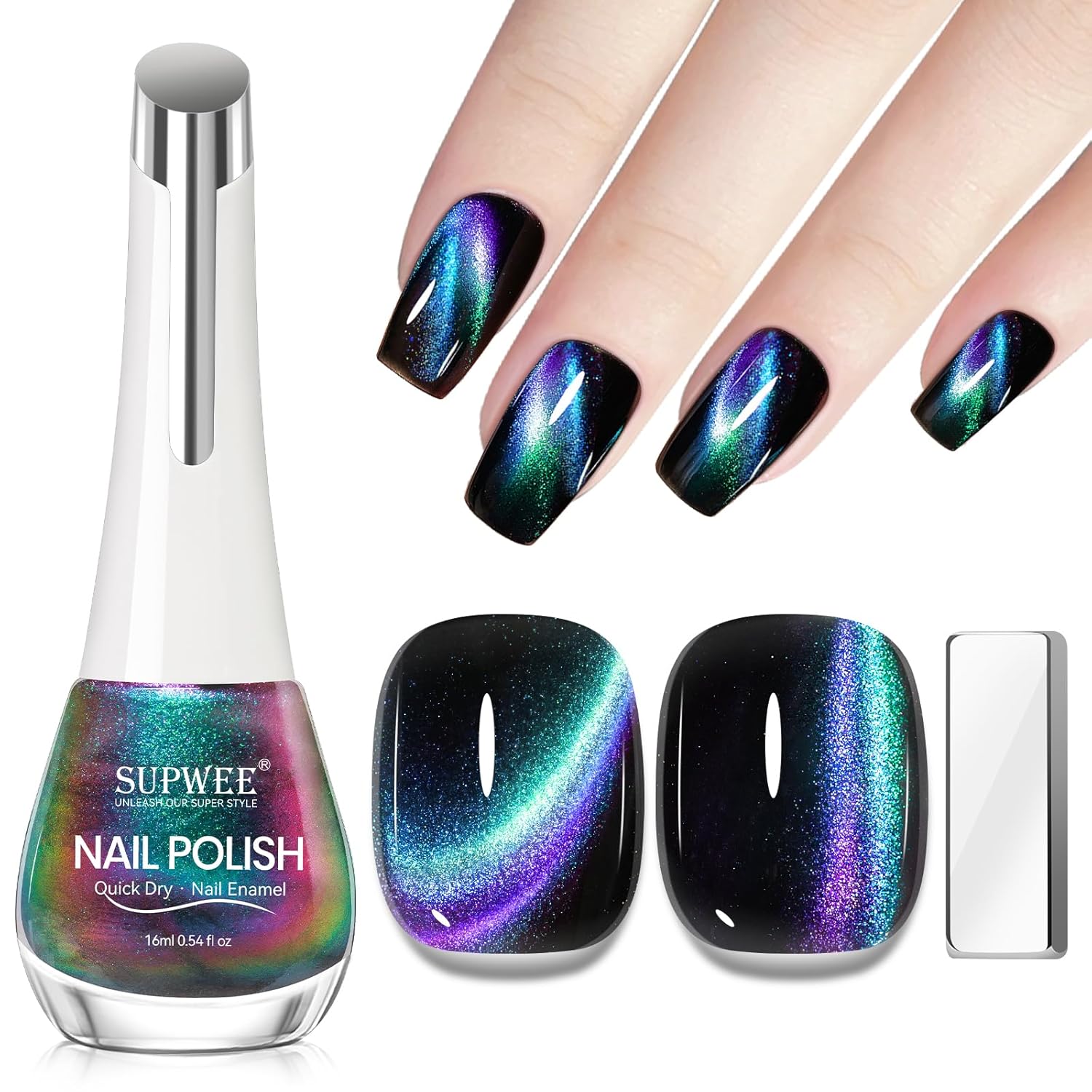 Cat Eye Nail Polish Non Gel with Magnet Quick Dry Cateye Magnetic Nail Polish for Fingernail Air Drying Fast Lacquer Manicure Gift For Women Girls 16ml, 0.54fl oz-Velvo Beauty