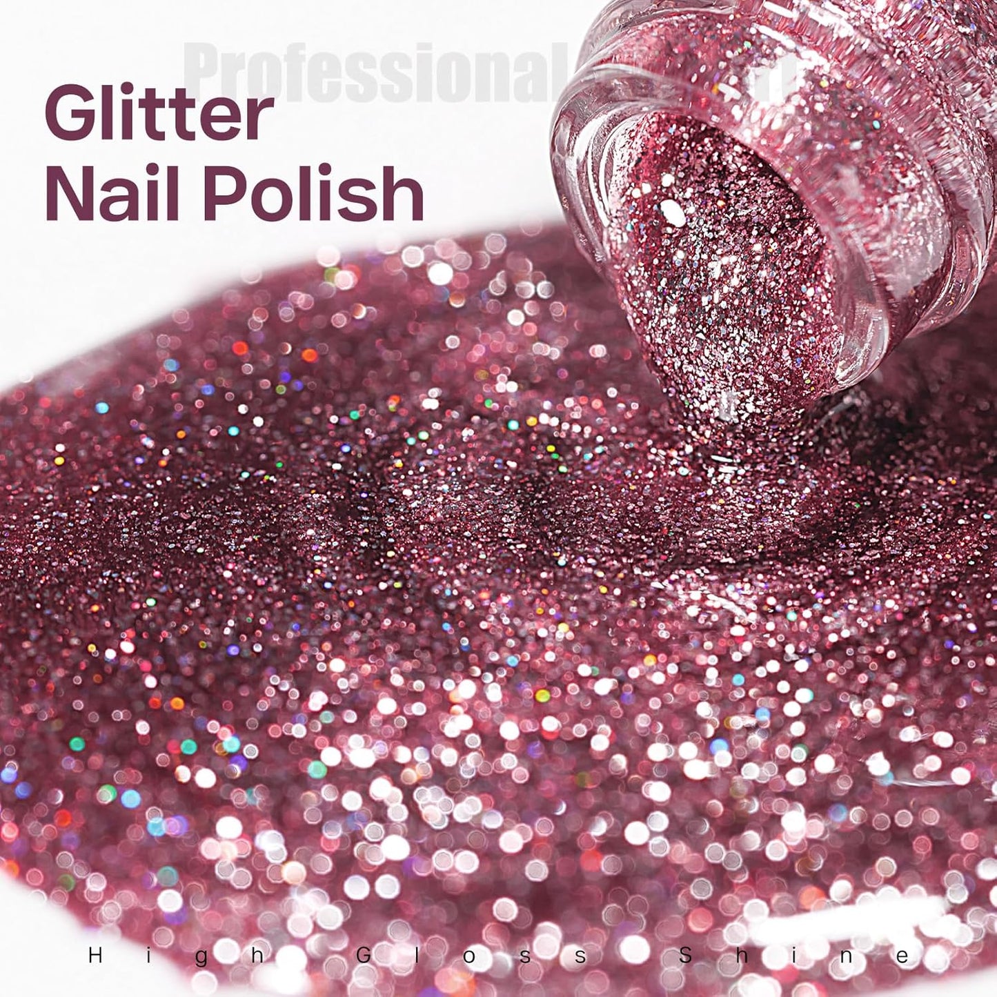 MIZHSE Quick Dry Glitter Pink Nail Polish, Shimmery Nail Polish Air Fast Drying, 15ml High Glossy Sparkly Shiny Nail Lacquer Nail Art Salon Manicure Home-Velvo Beauty