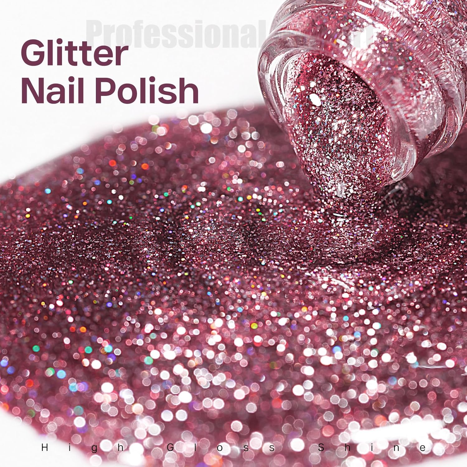 MIZHSE Quick Dry Glitter Pink Nail Polish, Shimmery Nail Polish Air Fast Drying, 15ml High Glossy Sparkly Shiny Nail Lacquer Nail Art Salon Manicure Home-Velvo Beauty