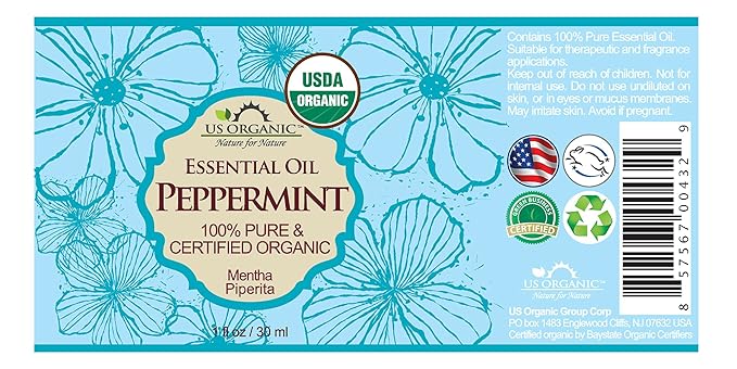US Organic 100% Pure Peppermint Essential Oil - USDA Certified Organic - 30 ml - w/Improved caps and droppers (More Size Variations Available)-Velvo Beauty
