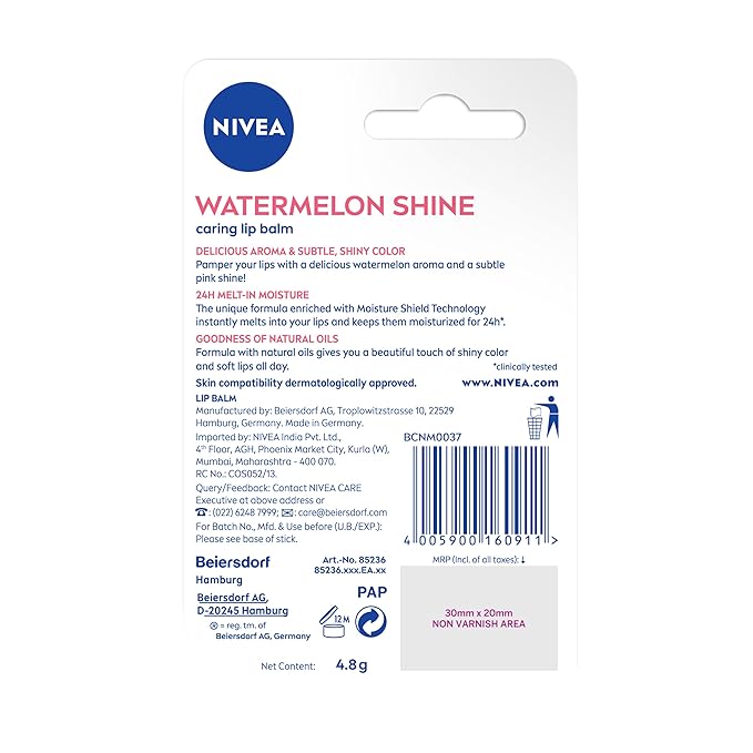 Nivea Fruity Shine Watermelon Lip Balm, 4.8gm-Velvo Beauty