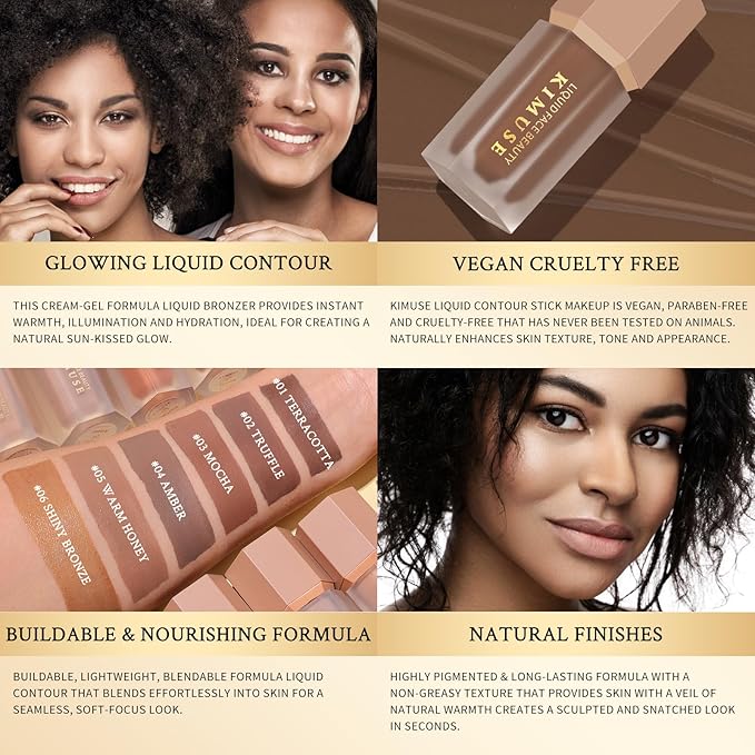 KIMUSE Soft Liquid Contour Stick, Glow Liquid Cream Bronzer, Weightless, Long-Wearing, Smudge Proof, Natural-Looking, Blendable, Bronzer Makeup-Velvo Beauty