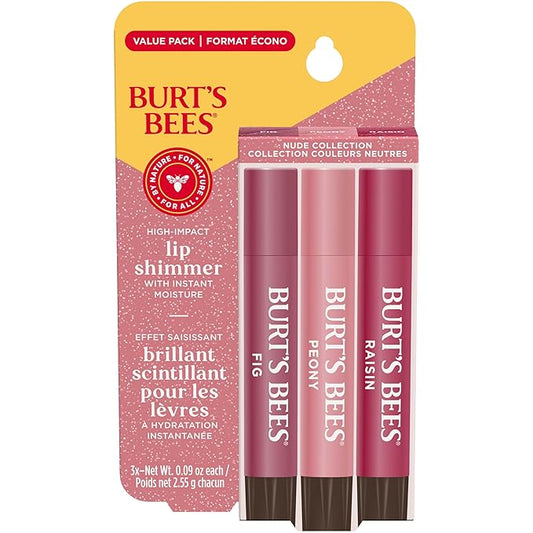Burt's Bees Lip Shimmer Nude Collection, Tinted Lip Balm Stick, Moisturizing for All Day Hydration with Natural Glowy Pigmented Finish & Buildable Color, 3 Warm Shades; Value Pack, 3 Tubes x 0.09 Oz-Velvo Beauty