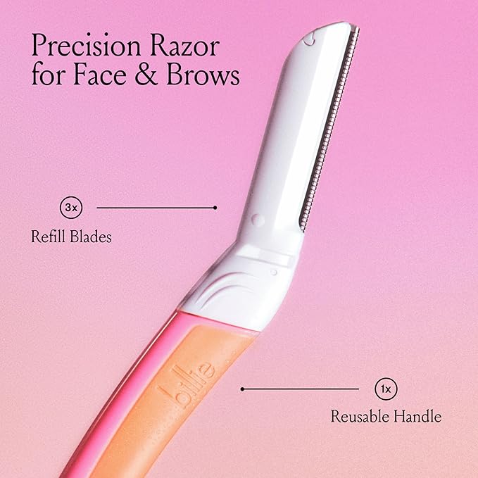 Billie - Dermaplane Starter Kit - Reusable Handle + 3 Refill Blades - Remove Facial Hair + Perfectly Shape Brows - Dermatologist-Approved - Malibu-Velvo Beauty