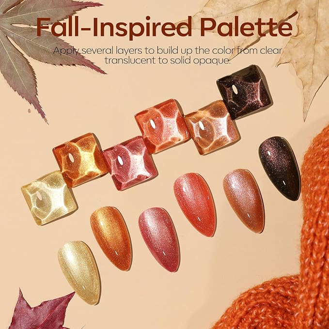 modelones Chameleon Gel Nail Polish Set, 6 Colors Fall Gel Polish Kit Glitter Shimmer Brown Orange Yellow Soak Off LED Nail Lamp Home Gift DIY Salon For Women Girl-Velvo Beauty