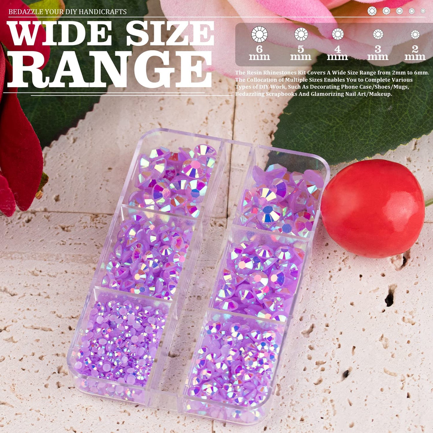 Resin Rhinestones Crafting, 2/3/4/5/6mm Flatback Jelly Rhinestones, 1 Box Lavender Purple AB Non Hotfix Crystal Gems for Bedazzling Crafts Mugs Tumblers Clothes Makeup Nail-Velvo Beauty