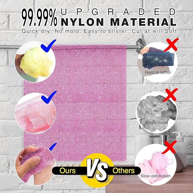 3 Piece Bright Style African exfoliating net Exfoliating Shower Set Long Bath Sponges for Smooth, Refreshed Skin, The Exterior Gleams - Ideal for Daily Use (Bright Yellow, Pink, Purple)-Velvo Beauty