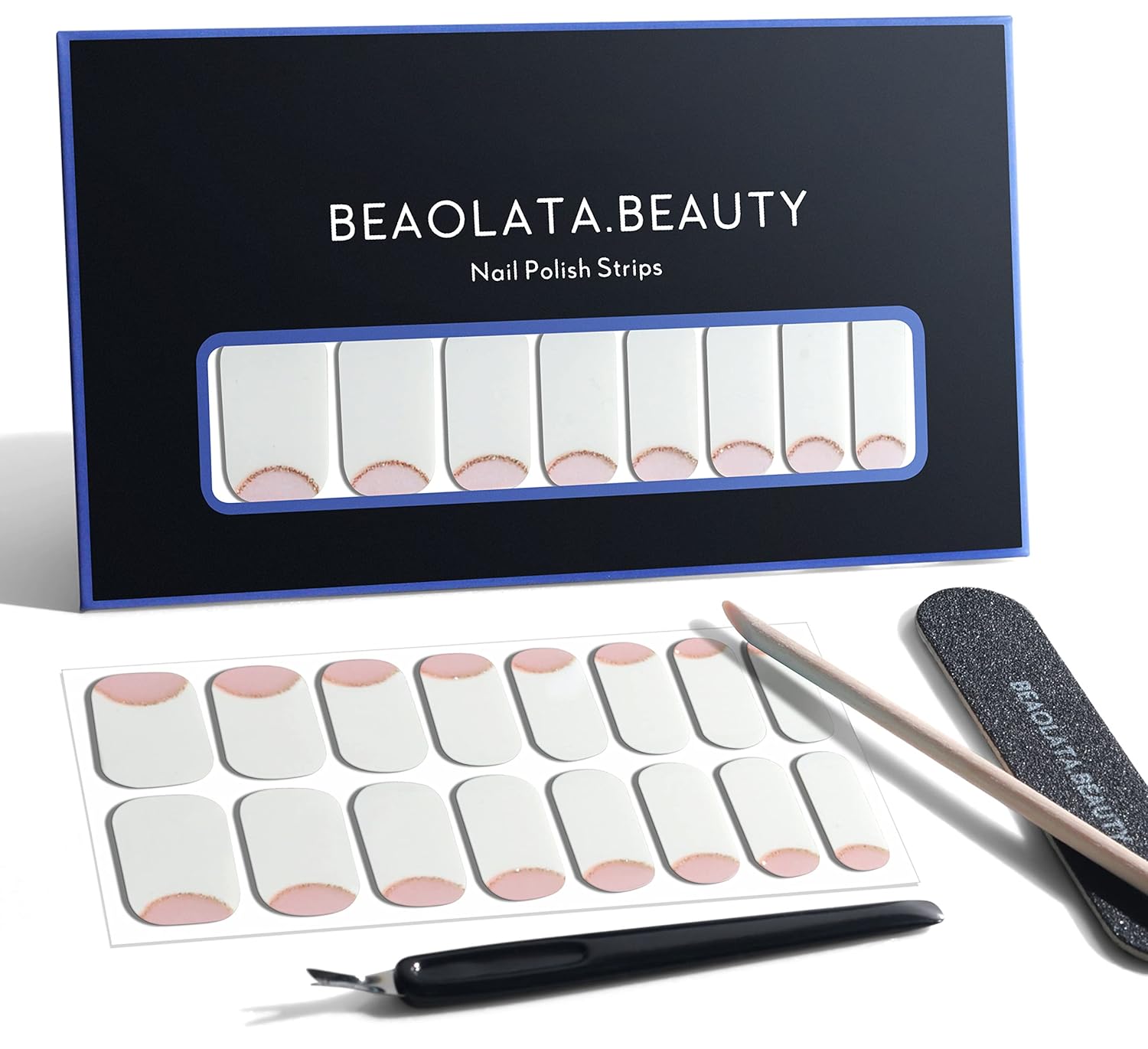 Nail Polish Strips, 32PCS Salon Quality Wraps, Long Lasting Gel Nail Stickers for Women Easy Apply& Remove (Spring on The Tips White)-Velvo Beauty