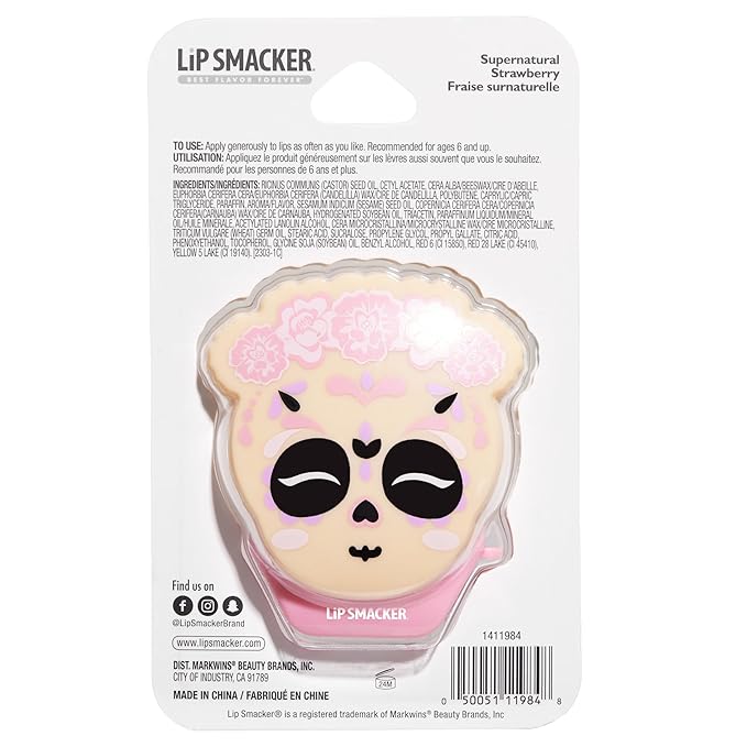Lip Smacker Day of the Dead Lip Balm- Supernatural Strawberry (Pink)-Velvo Beauty