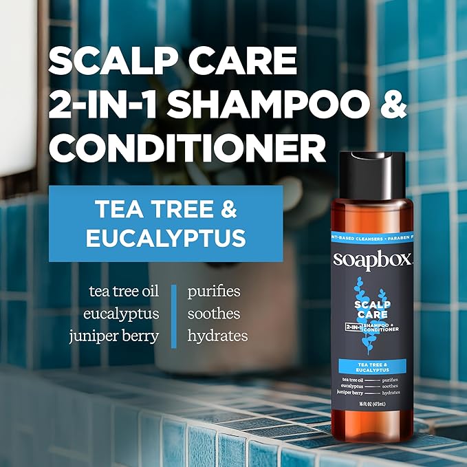 Soapbox Men's Scalp Care 2 in 1 Shampoo and Conditioner For Men, Natural Mens Shampoo and Conditioner, Tea Tree & Eucalyptus, 16oz-Velvo Beauty