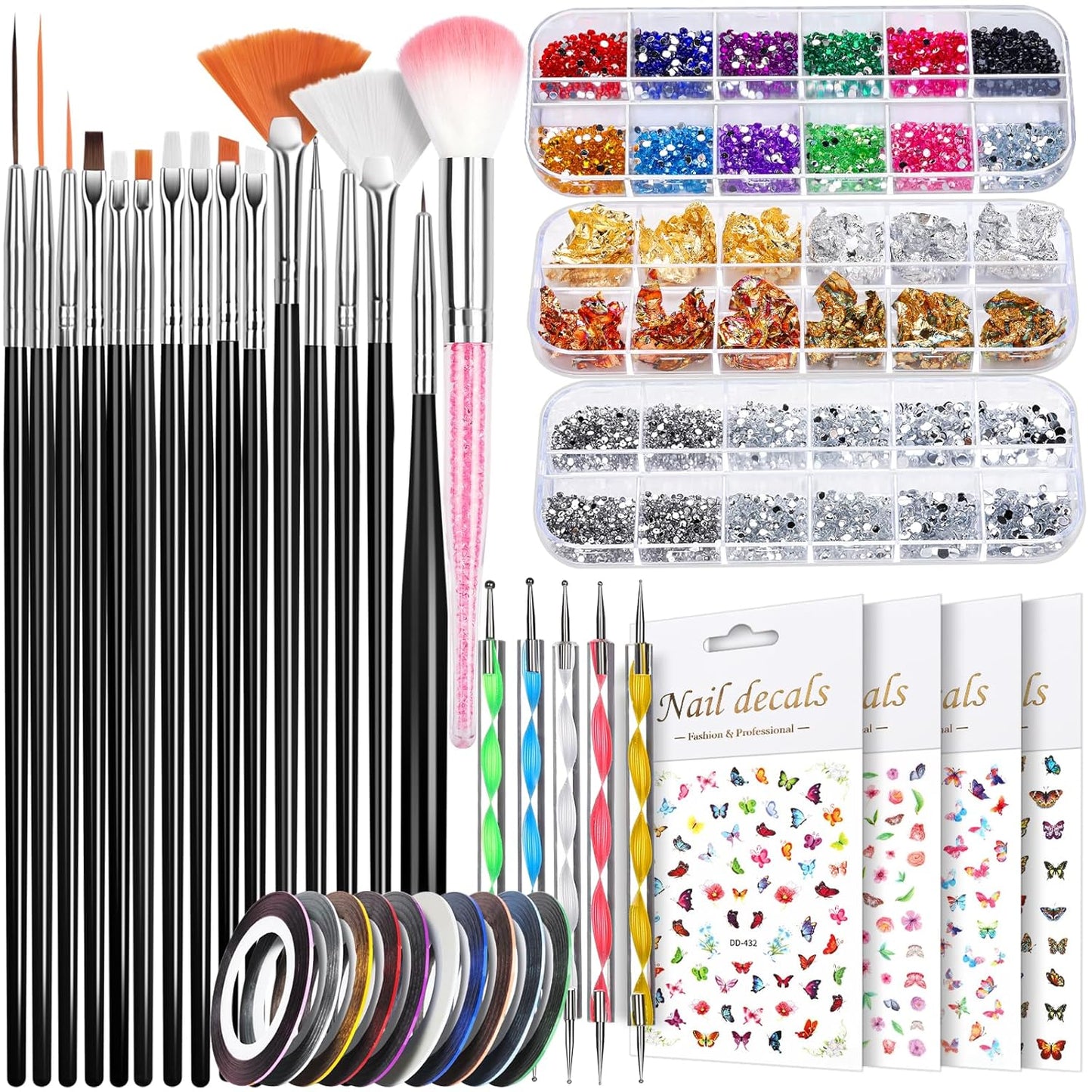 Teenitor Nail Art Kit, Nail Design Kit, Nail Art Tools with Nail Art Brushes Set, Nail Dotting Tools, Nail Rhinestones, Nail Stickers, Nail Art Tapes, Nail Art Foil-Velvo Beauty