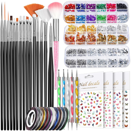 Teenitor Nail Art Kit, Nail Design Kit, Nail Art Tools with Nail Art Brushes Set, Nail Dotting Tools, Nail Rhinestones, Nail Stickers, Nail Art Tapes, Nail Art Foil-Velvo Beauty