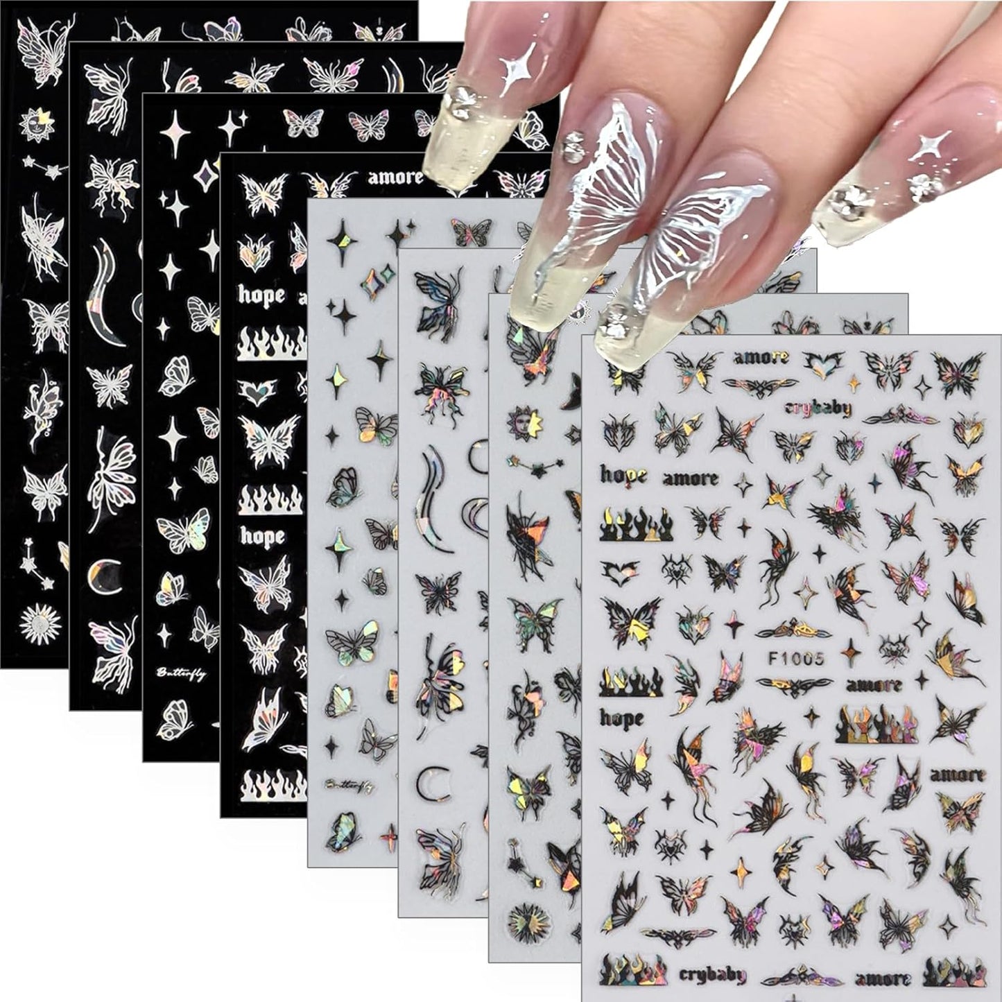 Butterfly Nail Art Stickers Decals 3D Self-Adhesive Laser Butterfly Nail Stickers Holographic Butterflies Design Nail Art Supplies for Women Acrylic Nail Art Decoration Accessories 8 Sheets-Velvo Beauty