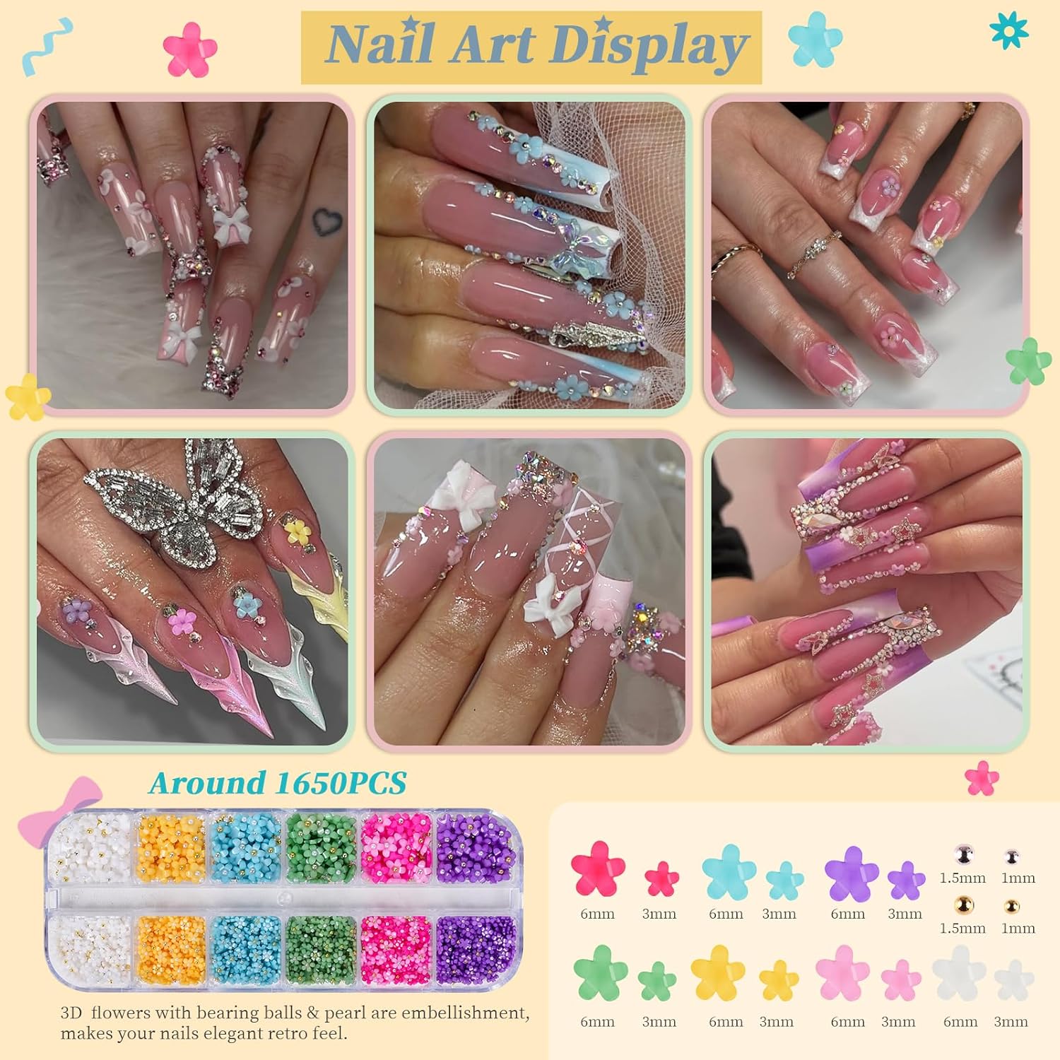 Nail Rhinestones , AB Crystal Nail Gems Flat Back Nail Rhinestones with Nail Pearls Star Heart Bows FLower Nail Charms and Rhinestone Picker Tools for Kwaii Y2K Nail Art Decor - 3 Boxes-Velvo Beauty