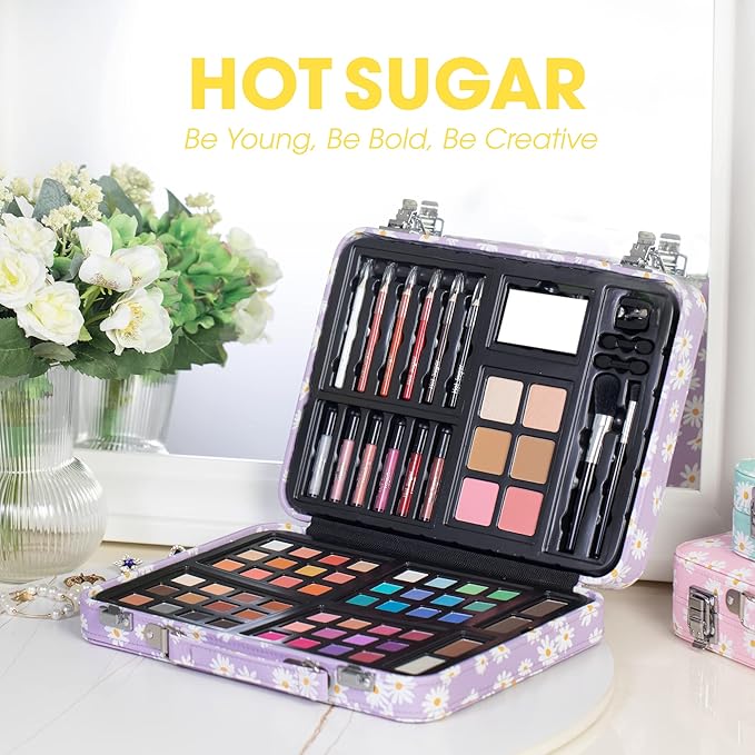 Hot Sugar Makeup Kit for Teenager Girls 10-12, All in One Beginner Makeup Kit for Women Full Kit, Teen makeup kit Cosmetic Gift Set on Birthday Christmas(PURPLE DAISY)-Velvo Beauty