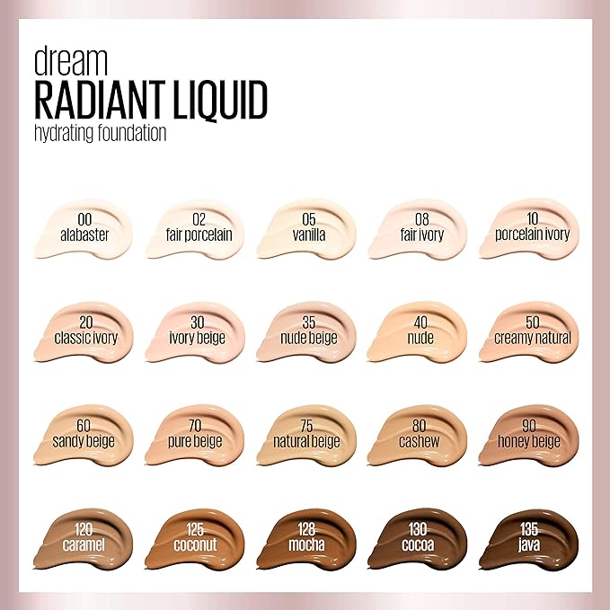 Maybelline Dream Radiant Liquid Medium Coverage Hydrating Makeup, Lightweight Liquid Foundation, Creamy Natural, 1 Count-Velvo Beauty