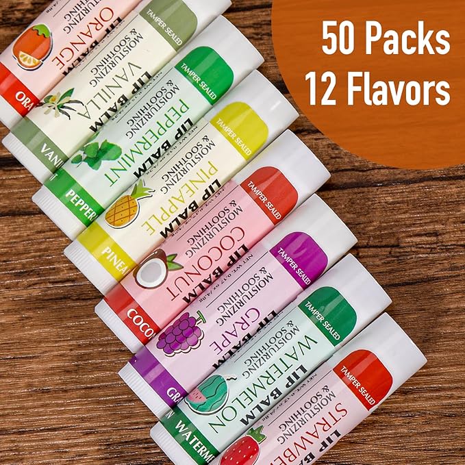 AZEN 50 Pack Lip Balm, Natural Lip Balm Bulk, Lip Care Product, Moisturizing Lip Balm for dry cracked lips-Velvo Beauty