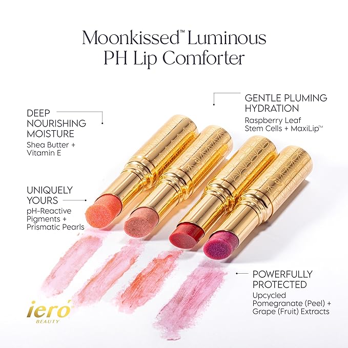 ieró Beauty Moonkissed Luminous PH Tinted Lip Balm w/Shea Butter & Vitamin E, Lip Care Moisturizer, Lip Plumper for Soft & Supple Lips, Paraben Free, Vegan, Sheer Rose w/Golden-Pink Shimmer-Velvo Beauty