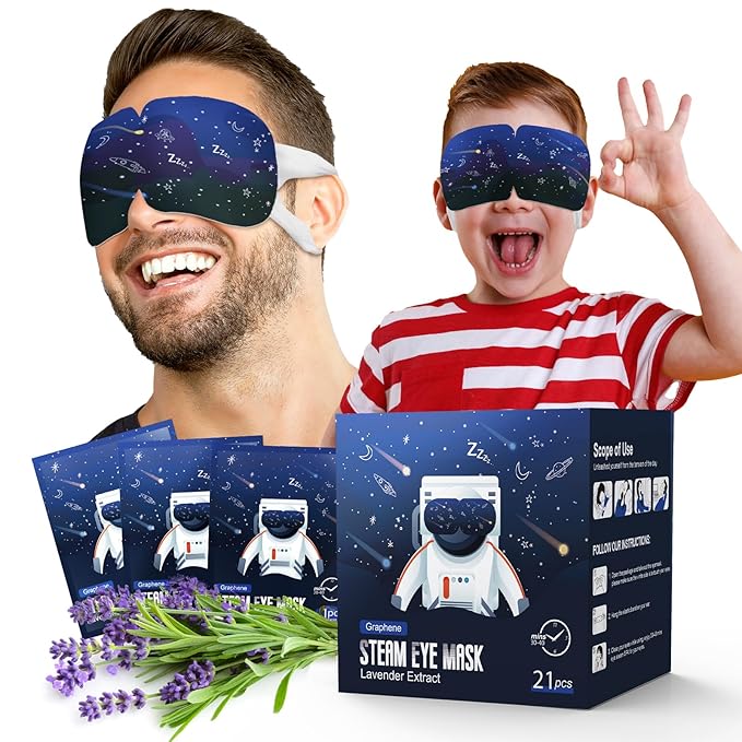 21 Packs Double Earloops Steam Eye Masks for Dry Eyes, Graphene Warm Eye Mask, Heated Eye Mask Reduce Puffiness & Dark Circles, Soothe Tired Eyes for Travel Essentials, Party Favors, Lavender-Velvo Beauty