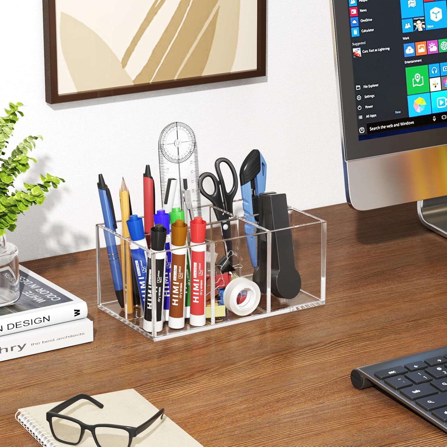 HIIMIEI Clear Makeup Brush Holder Organizer Acrylic 6-Slots Cosmetic Brushes Storage Organizer for Vanity Countertop-Velvo Beauty