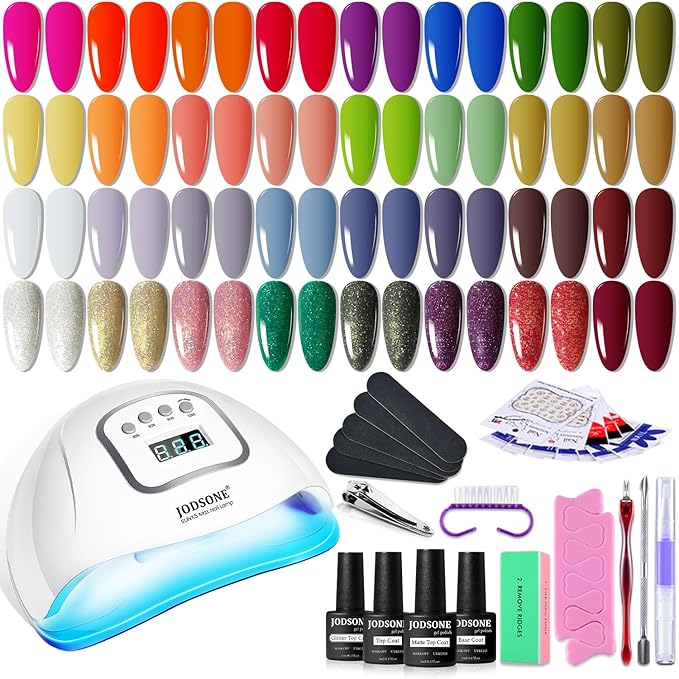 JODSONE Gel Nail Polish Kit with U V Light 32 Colors with Base Coat Matte Glitter Top Coat Gel Nail Set Manicure Salon Tools-Velvo Beauty