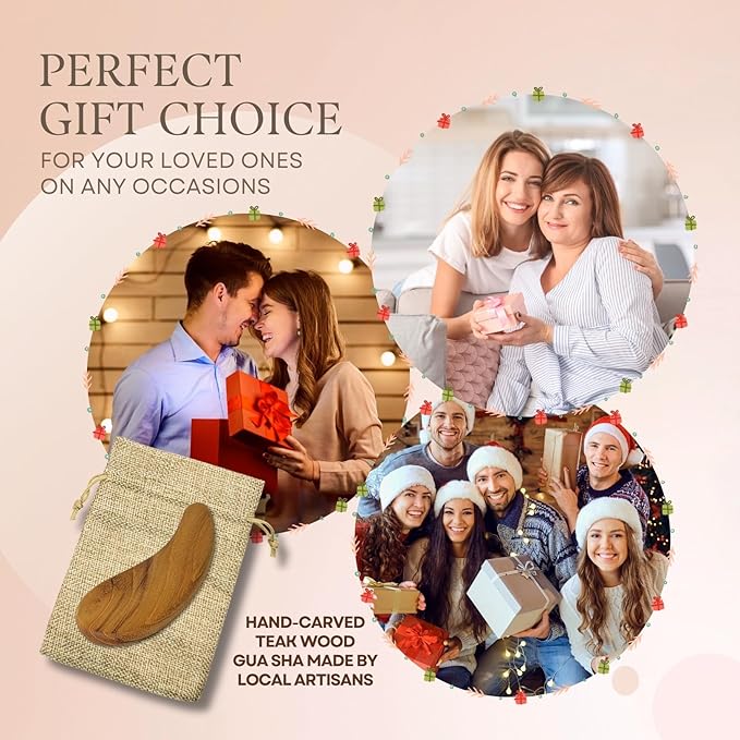 Teak Wood Gua Sha Facial Tool for Face and Body Massage, Anti-Aging Reduce Puffiness Wrinkles Shape Jawline Skincare Routine Treatment, Wooden Gua Sha Massager with Travel Pouch for Gift Set-Velvo Beauty