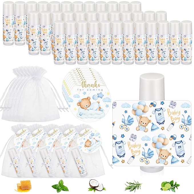 Fumete 50 Pack Bear Baby Shower Party Gifts Favors Bulk Lip Balms for Guests Boys Girls Neutral Gender Reveal Favors for Baby Shower Prizes Souvenirs Bags Stuffer Classroom Prizes-Velvo Beauty