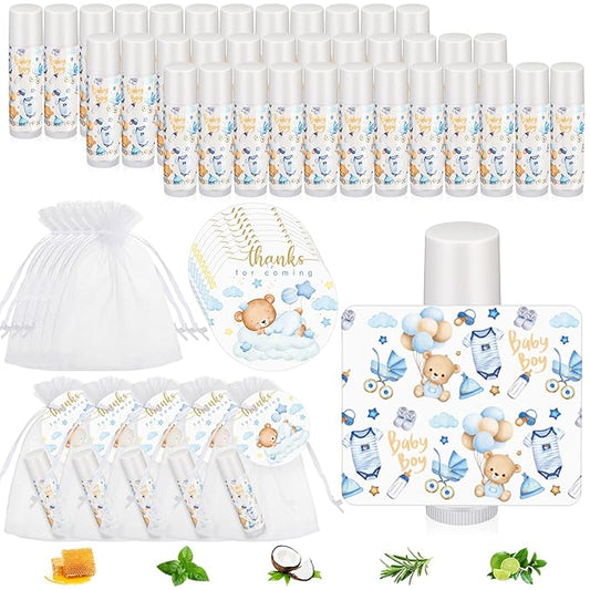 Fumete 50 Pack Bear Baby Shower Party Gifts Favors Bulk Lip Balms for Guests Boys Girls Neutral Gender Reveal Favors for Baby Shower Prizes Souvenirs Bags Stuffer Classroom Prizes-Velvo Beauty
