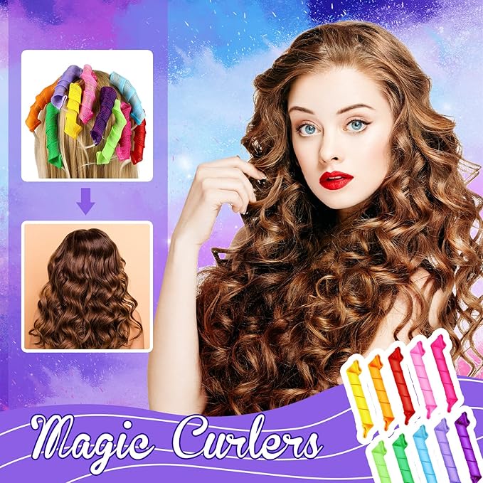 Yilloog 40 Pieces Hair Curlers Kit Heatless Spiral Curlers Tools with 2 Styling Hooks and 1 Storage Bag Multicolor Magic Curls Rollers for Women Long Medium Short Hair Classic Style-Velvo Beauty