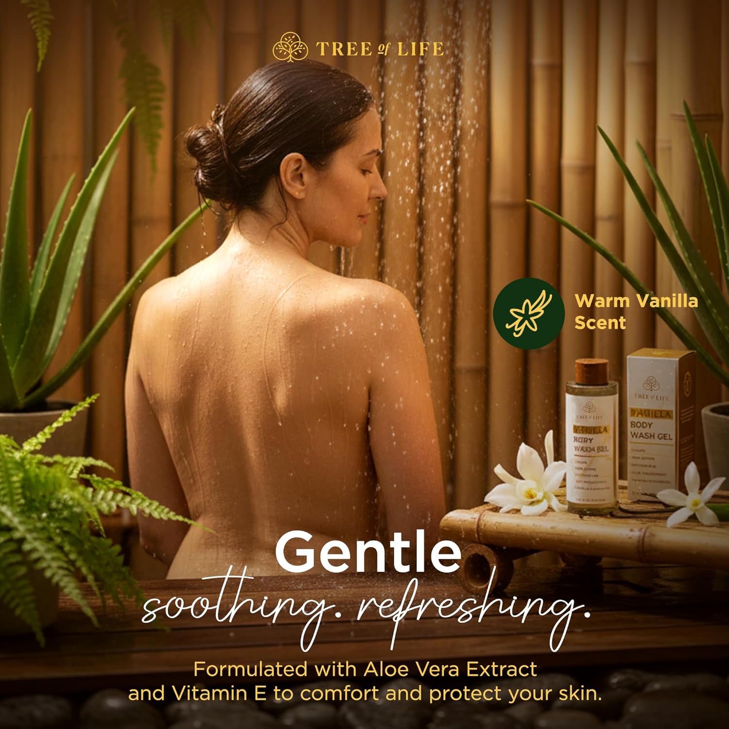 Tree of Life Vanilla Body Wash Gel - Moisturizing Shower Gel with Jojoba Oil and Shea Butter Hydrating Body Wash for Sensitive Skin and All Skin Types, 16.9 fl oz-Velvo Beauty