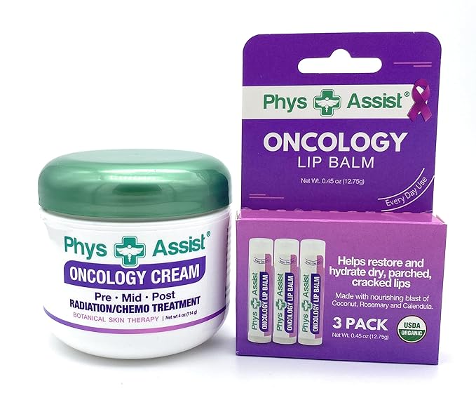 Oncology Cream 4 oz plus 3 Pack Lip Balm. Hydrating to Stressed Skin Undergoing Chemo or Radiation. Skin Therapy. Made with Botanicals.-Velvo Beauty