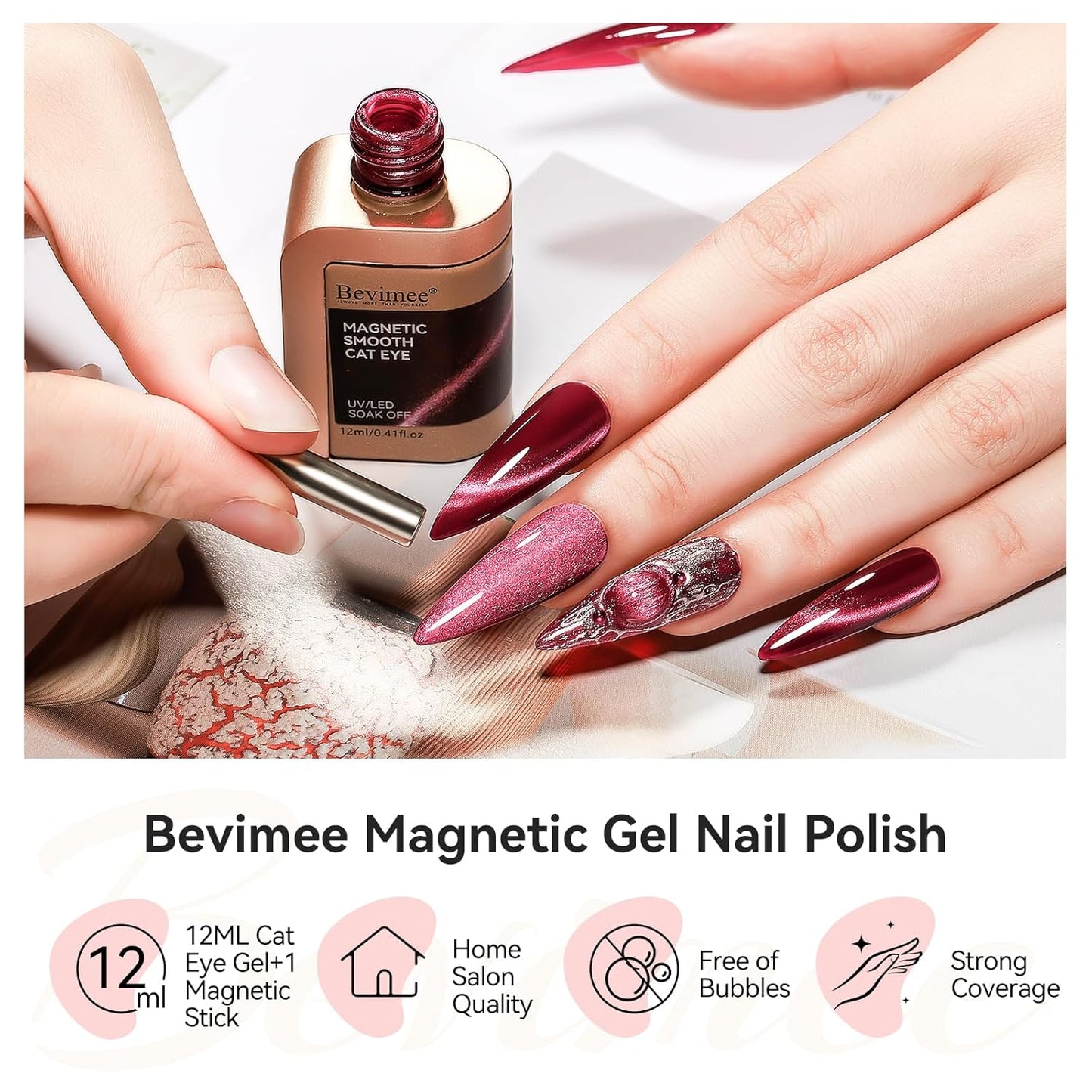 Cat Eye Gel Nail Polish, Burgundy Red Glitter Magnetic Gel Polish Moonlight, Cateye Gel Polish With Magnet Wine Red Holographic Shimmer UV Velvet Manicure Salon DIY Home, 12ML-Velvo Beauty