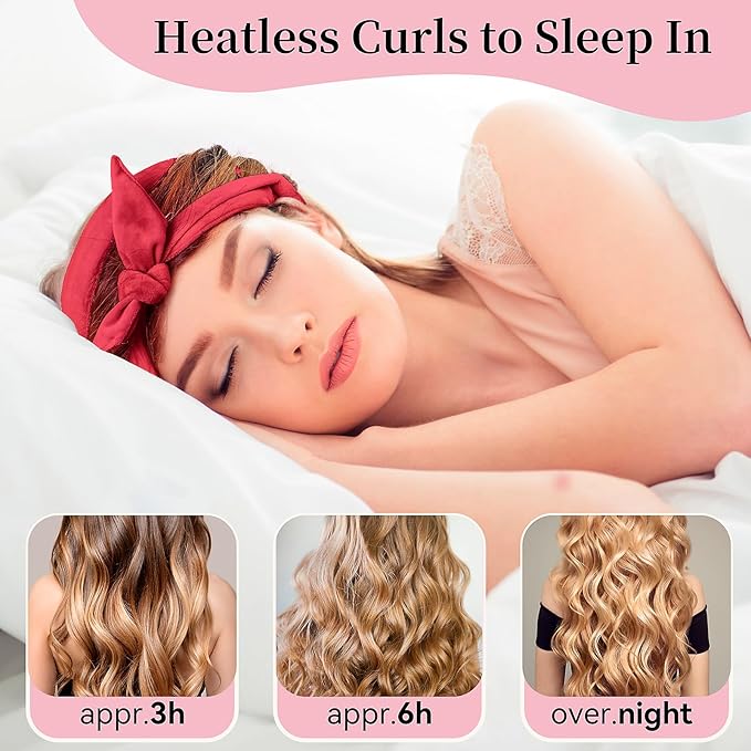 Heatless Curling Rod Headband, Upgraded 60" Extra Long Heatless Curls Headband Soft Hair Curlers to Sleep In Hair Rollers No Heat Curls (Red)-Velvo Beauty
