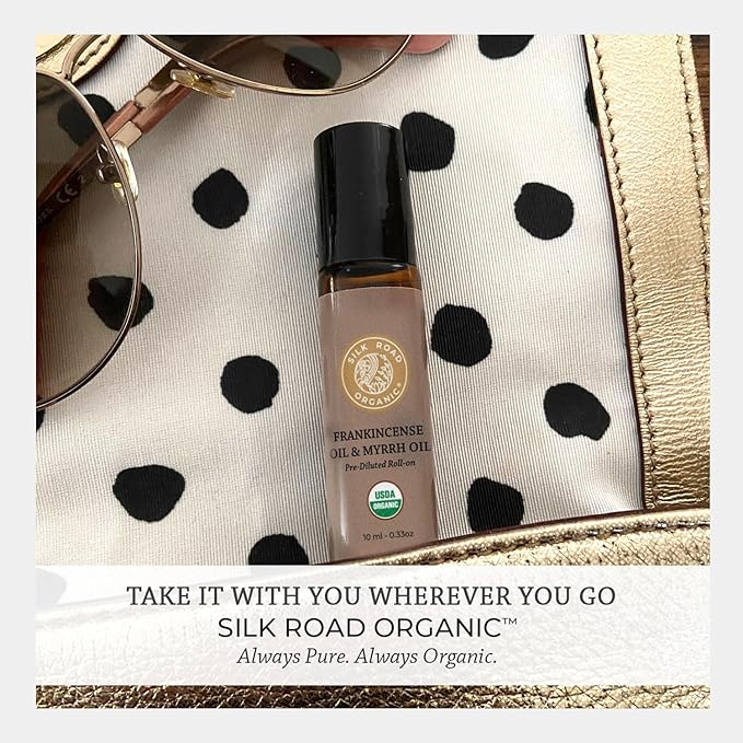 Silk Road Organic Frankincense Oil & Myrrh Essential Oil Roll On, 100% Pure USDA Certified Aromatherapy for Body Aches, Stiffness & Tingling, Stress Relief, & Skin - 10 ml Roller-Velvo Beauty