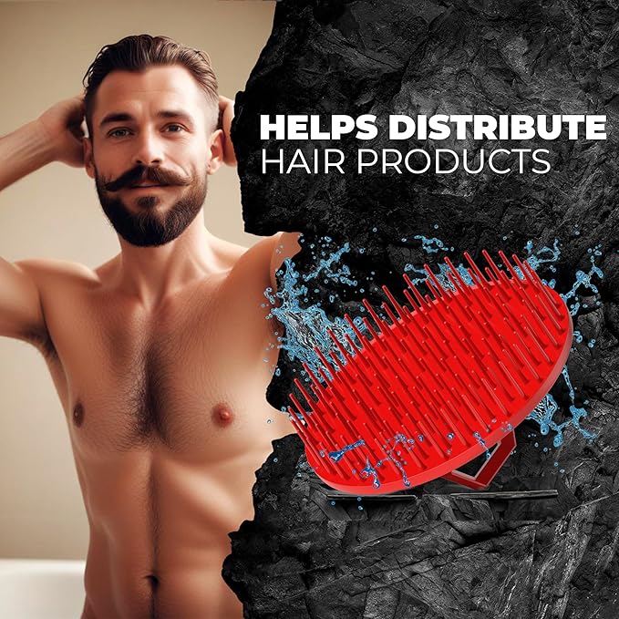 Bossman Scalp Massager & Shampoo Brush (3-inch, Red) – Head Scrubber, Beard Exfoliator & Dandruff Control for Hair & with Firm Bristles-Velvo Beauty