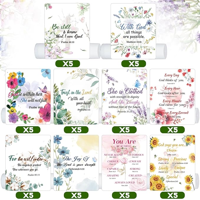 50 Pack Lip Balm Religious for Women Lip Balm with Scripture Bulk Sticks Christian Lip Balms Gifts Faith Bible Verse Scripture Inspirational Gift Party Favors Coworkers 10 Styles Floral-Velvo Beauty