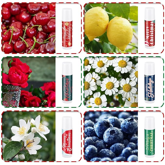 36 Pcs Lip Balm Bulk Easter Basket Stuffers Christmas Gifts for Kids Holiday Lip Balm Moisturizing Stick Lip Care Multipack Flavored Lip Balm for Party Supplies in 6 Flavors (Santa Claus)-Velvo Beauty