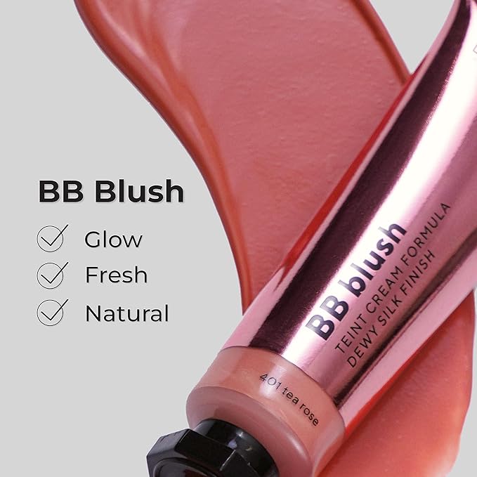 Lamel BB Blush Cheek Makeup - Lightweight and Long Lasting Liquid Blush - Blendable Cream Blush for Cheeks, Natural Finish Cream Contour - Nude Liquid Blush, 401 (Tea Rose) -10ml/0,33fl.oz-Velvo Beauty