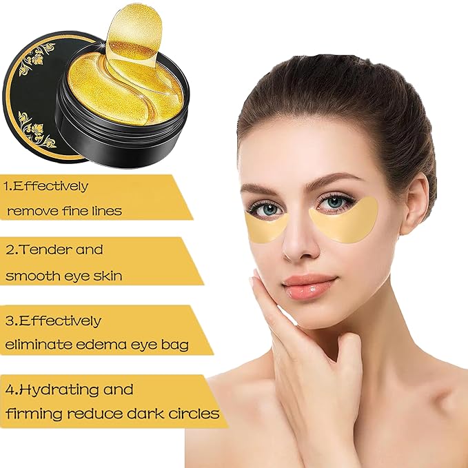 Under Eye Patches, 24K Gold Under Eye Patches for Puffy Eyes and Dark Circles, Under Eye Treatment, Fine Lines & Puffiness, 60 Pairs Collagen Eye Gel Pads for Personal Care-Velvo Beauty