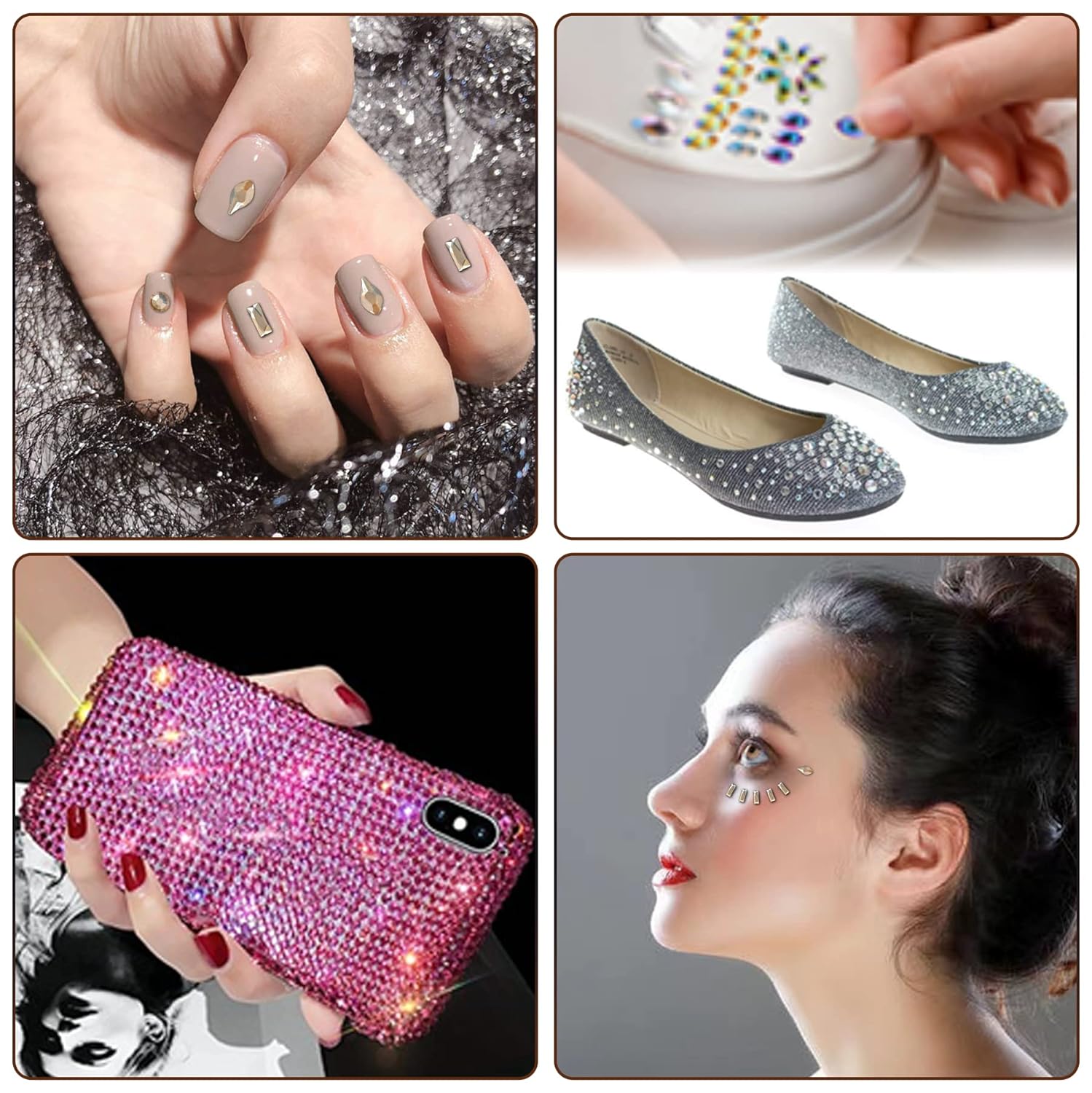 Nail Rhinestones Kit, Nail Art Decorations with Wax Pencil Flat AB Rhinestones Kit DIY Crafts Gemstones for Nail, Shoes, Clothes, Jewels (600 Champagne diamonds + 2500 flat rhinestones)-Velvo Beauty