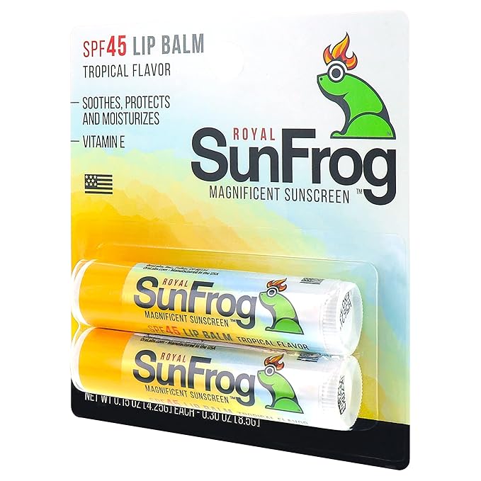 Royal SunFrog | 2-Pack Tropical Lip Balm with SPF 45 Sun Protection | Protects, Soothes, and Moisturizes with Vitamin E and Sunscreen (0.15oz/4.25g Per Stick)-Velvo Beauty