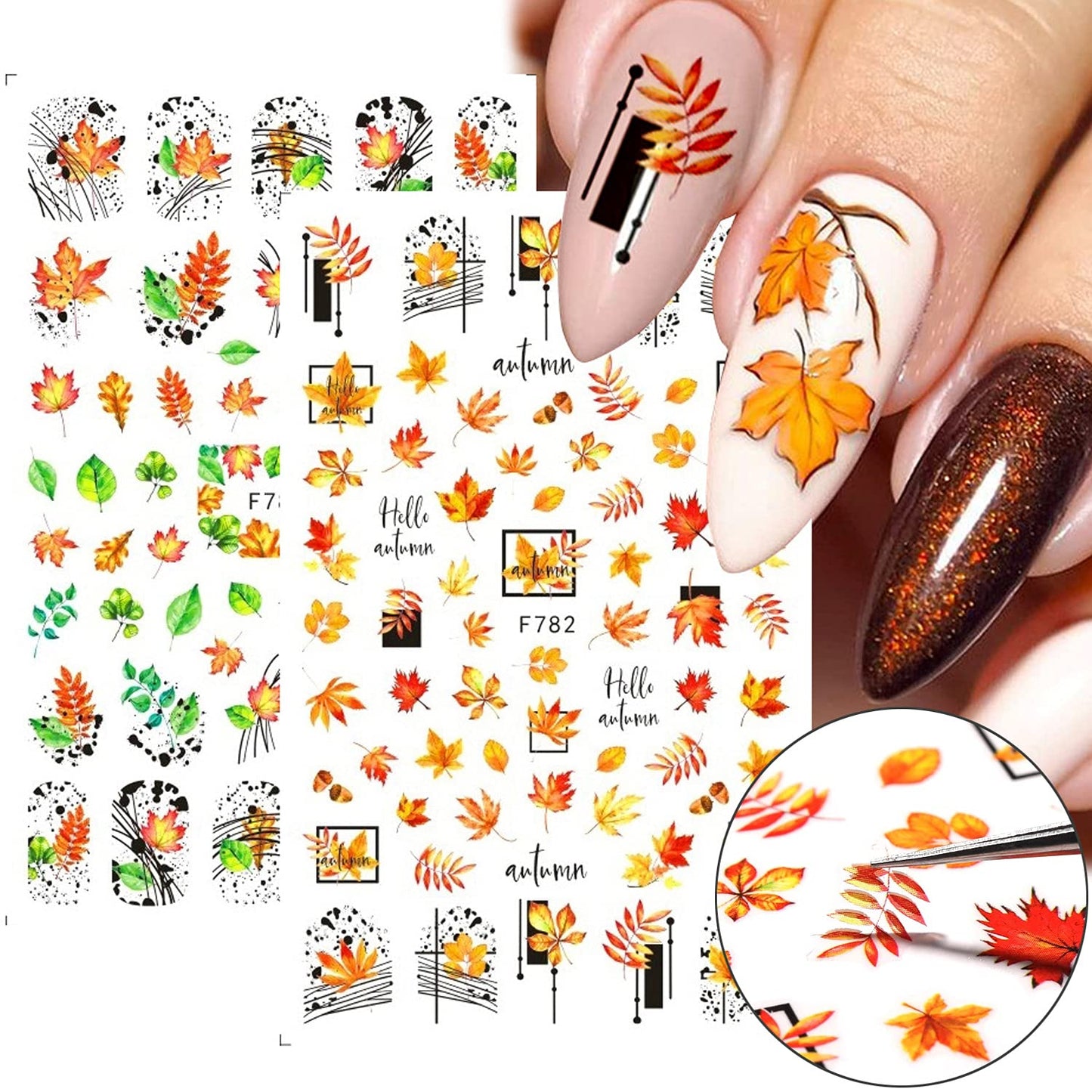 8 Sheets Fall Nail Art Stickers Thanksgiving Nail Decals 3D Maple Leaf Nail Stickers Autumn Butterfly Maple Leaves Nail Designs Decorations for Women Kids Girls Holiday DIY Manicure Charms-Velvo Beauty