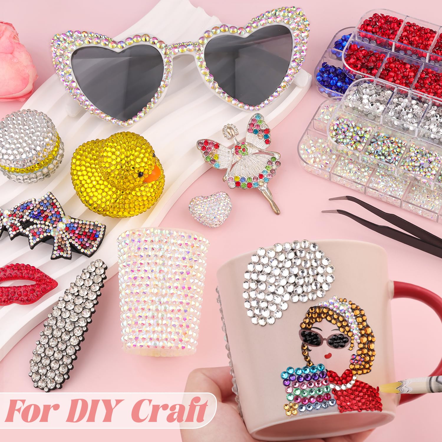 3600pcs Glass Red Nail Rhinestones 6 Sizes(1.8/2/2.4/2.8/3/4mm) Flatback Crystal Nail Charms Jewels Decoration for Nail Art and Crafting, Tweezer and Pickup Pen included-Velvo Beauty