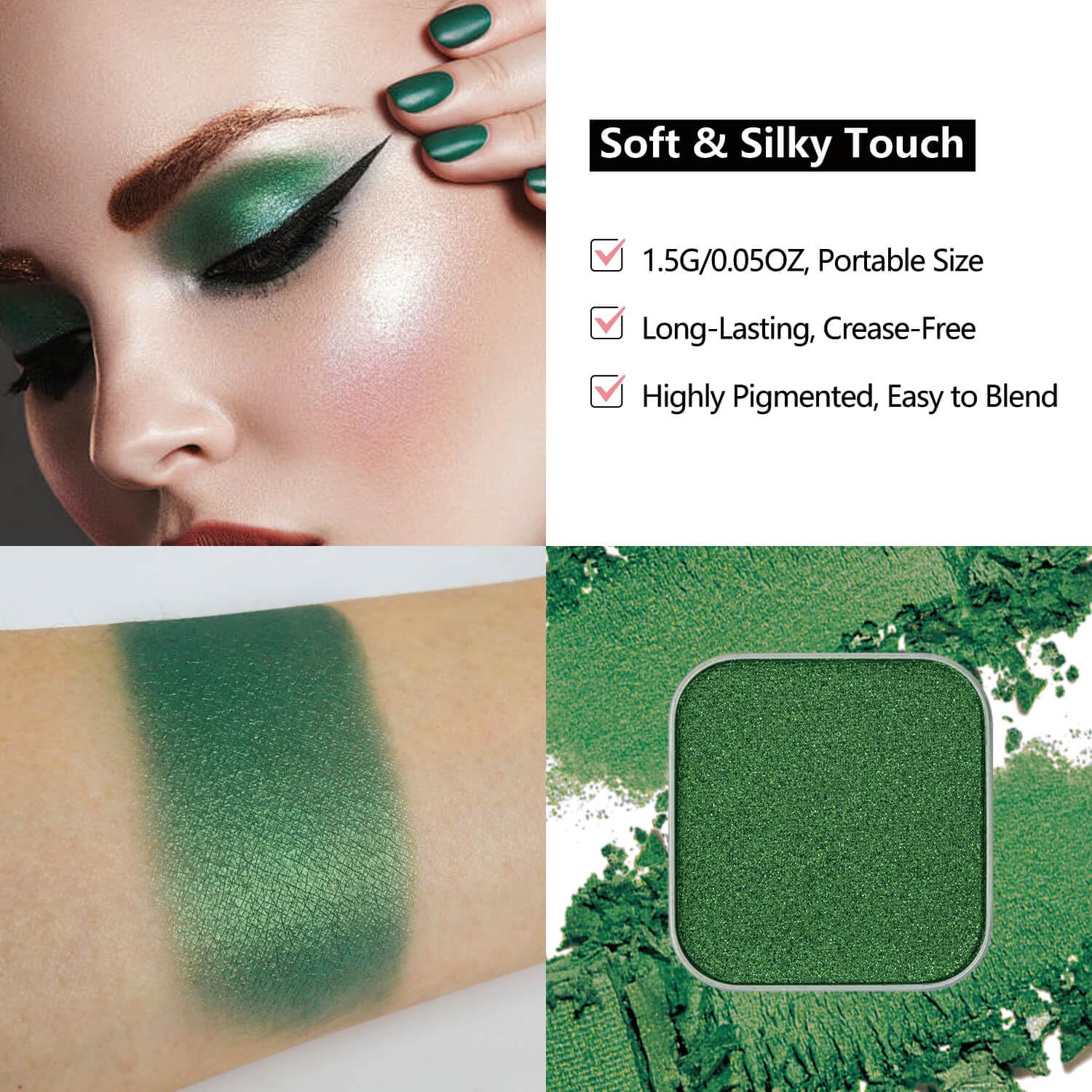 Magnetic Single-Color Metallic Flash Eyeshadow with Pan, Spring and Summer Green Eyeshadow Refill Pan, DIY Empty Magnetic Palette (Green Glimmer)-Velvo Beauty