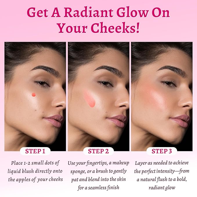UCANBE 3PCS Liquid Blush Makeup Set – Dewy Cream Cheek Tint for Face – Blendable Long-Lasting Lightweight Natural Flushed Look (Cherry Red, Cool Pink, Light Orange)-Velvo Beauty