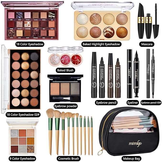 All In One Makeup Kit for Women, Travel Makeup Kit, Make Up Sets Valentine's Day Gift, Includes Eyeshadow Palette Highlighter Contour Blush Eyeliner Eyebrow Powder Mascara Cosmetic Brushes Makeup Set-Velvo Beauty